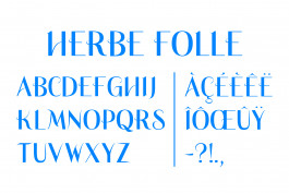 Design graphique, présentation en bleu des différentes lettres de la typographie