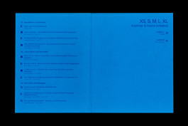 Couverture, rabat bleu d'une édition de design graphique, typographie fine en surimpression