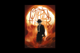 Affiche illustrée du film Oppenheimer de Christopher Nolan 