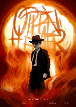 Affiche illustrée du film Oppenheimer de Christopher Nolan 