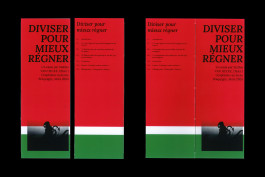 Édition de design graphique avec une couverture rouge et une reliure au fil, sommaire au dos, typographie noire 