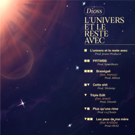 Illustration et design graphique pour le tracklist d'un EP de rap français, un ciel étoilé est dessiné