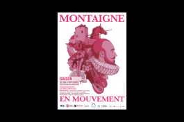 Affiche de Montaigne en mouvement, illustrations en teintes de rouge, design graphique 