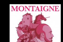 Affiche de Montaigne en mouvement, illustrations en teintes de rouge, design graphique