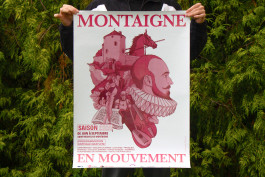 Mise en situation de l'affiche de montaigne en mouvement 2024, design graphique, illustration