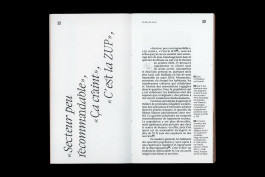 Scan des pages d'une édition de design graphique sur les quartiers populaires