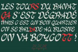 Design graphique, image de présentation de ligatures dans des phrases de la typographie Blonne