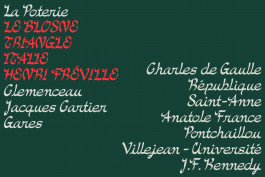 Design graphique, texte des différents arrêts de métro de la ligne A à Rennes