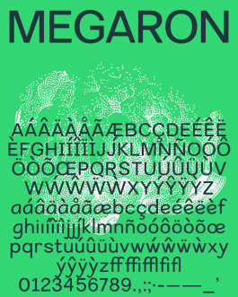 Megaron, police de caractère sans empattement inspirée des linéales, conçue par Mathis Van Hecke pour la signalétique de la micro-ferme pédagogique des Cols Verts à Rennes.