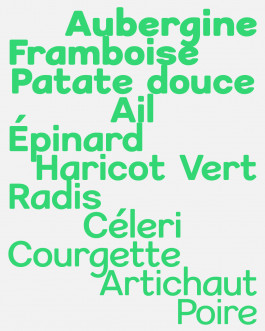 Megaron, police de caractère sans empattement inspirée des linéales, conçue par Mathis Van Hecke pour la signalétique de la micro-ferme pédagogique des Cols Verts à Rennes.