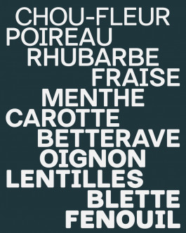 Megaron, police de caractère sans empattement inspirée des linéales, conçue par Mathis Van Hecke pour la signalétique de la micro-ferme pédagogique des Cols Verts à Rennes.