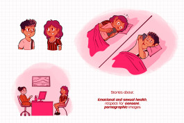 Illustrations created for Situasens, a serious game designed to raise awareness about sexual health among middle school students in Réunion, by Mathis Van Hecke, graphic designer and illustrator based in Rennes. 