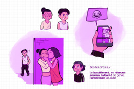 Illustrations réalisées pour Situasens, serious game de sensibilisation à la santé sexuelle destiné aux collégiens de La Réunion, par Mathis Van Hecke, graphiste et illustrateur à Rennes. 