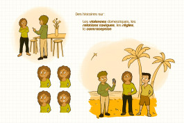 Illustrations réalisées pour Situasens, serious game de sensibilisation à la santé sexuelle destiné aux collégiens de La Réunion, par Mathis Van Hecke, graphiste et illustrateur à Rennes. 