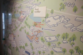 Plan illustrés réalisés pour la DIRPJJ de Rennes, représentant les bureaux et le quartier environnant