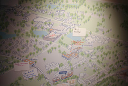 Plan illustrés réalisés pour la DIRPJJ de Rennes, représentant les bureaux et le quartier environnant