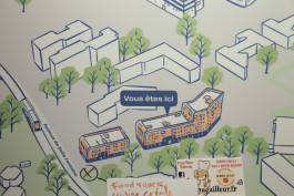 Plan illustrés réalisés pour la DIRPJJ de Rennes, représentant les bureaux et le quartier environnant